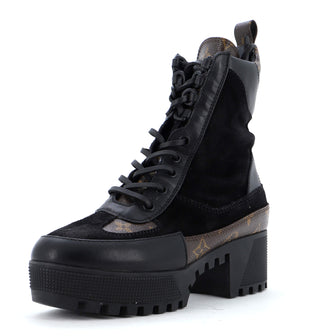 Louis Vuitton Women's Laureate Platform Desert Boots Suede with Monogram Canvas