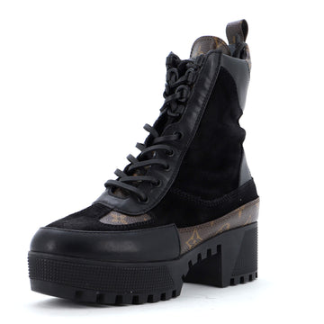 Louis Vuitton Women's Laureate Platform Desert Boots Suede with Monogram Canvas