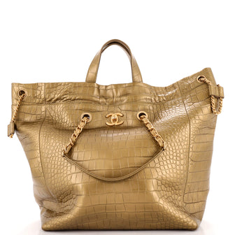 Chanel Paris-New York Drawstring Chain Tote Crocodile Embossed Calfskin Large