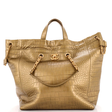 Chanel Paris-New York Drawstring Chain Tote Crocodile Embossed Calfskin Large