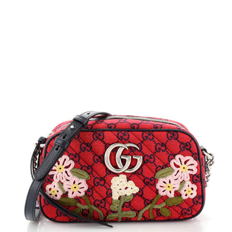 Gucci GG Marmont Shoulder Bag Embroidered Diagonal Quilted GG Canvas Small