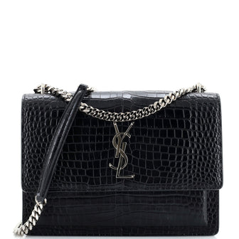 Saint Laurent Sunset Crossbody Bag Crocodile Embossed Leather Medium