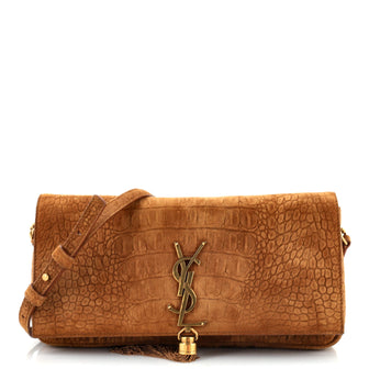 Saint Laurent Kate 99 Tassel Flap Bag Crocodile Embossed Nubuck Medium