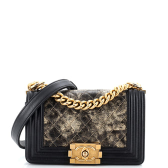 Chanel Boy Flap Bag Quilted Metallic Crumpled Goatskin Small