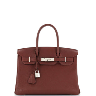 Hermes Birkin Handbag Red Fjord with Palladium Hardware 30