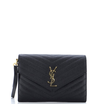 Saint Laurent Classic Monogram Envelope Wristlet Clutch Matelasse Chevron Leather