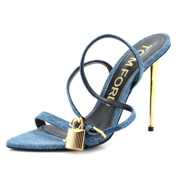 Tom Ford Women's Padlock Pointy Naked Heeled Sandals Denim 105
