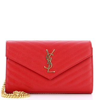 Saint Laurent Classic Monogram Wallet on Chain Matelasse Chevron Leather Medium
