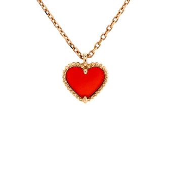 Van Cleef & Arpels Sweet Alhambra Heart Pendant Necklace 18K Rose Gold and Carnelian