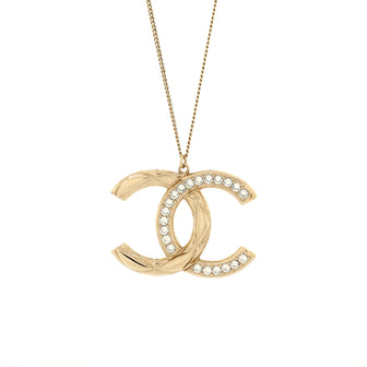 Chanel Reversible Quilted CC Pendant Necklace Metal with Crystals and Enamel