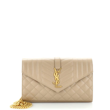 Saint Laurent Classic Monogram Chain Wallet Mixed Matelasse Leather Medium