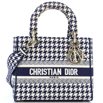 Christian Dior Lady D-Lite Bag Houndstooth Canvas Medium