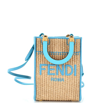 Fendi Sunshine Shopper Tote Straw Mini Blue 2526487