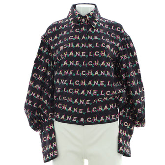 Chanel Women's All Over Logo Bomber Jacket Printed Polyamide