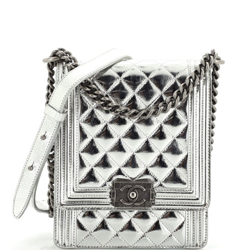 Chanel North South Boy Flap Bag Quilted Metallic Calfskin Small