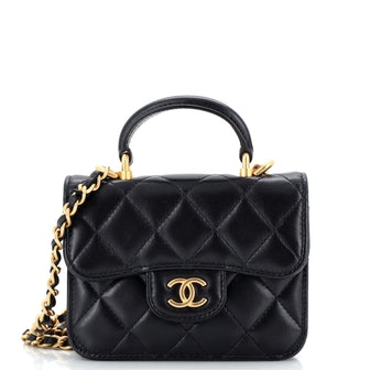 Chanel Top Handle Flap Coin Purse with Chain Quilted Lambskin