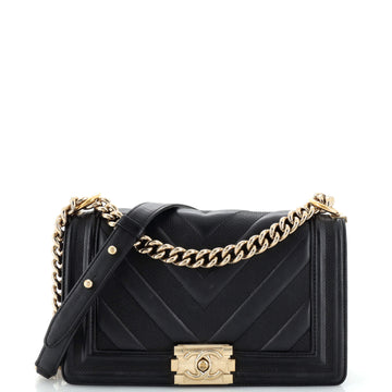 Chanel Boy Flap Bag Perforated Chevron Lambskin Old Medium