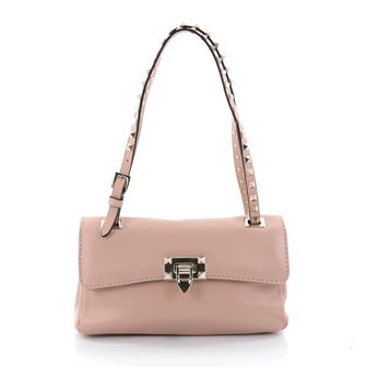 Valentino Rockstud Flip Lock Flap Shoulder Bag Leather Medium Neutral 2528403