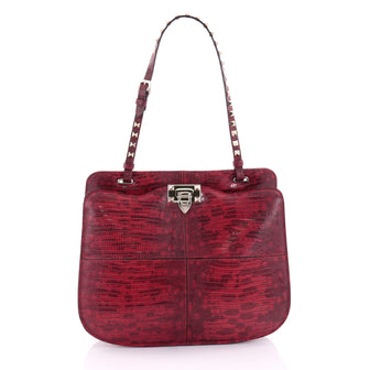Valentino Rockstud Shoulder Bag Lizard Red 2528405