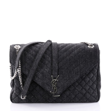 Saint Laurent Classic Monogram Slouchy Flap Bag Quilted Denim Large Gray 2528601