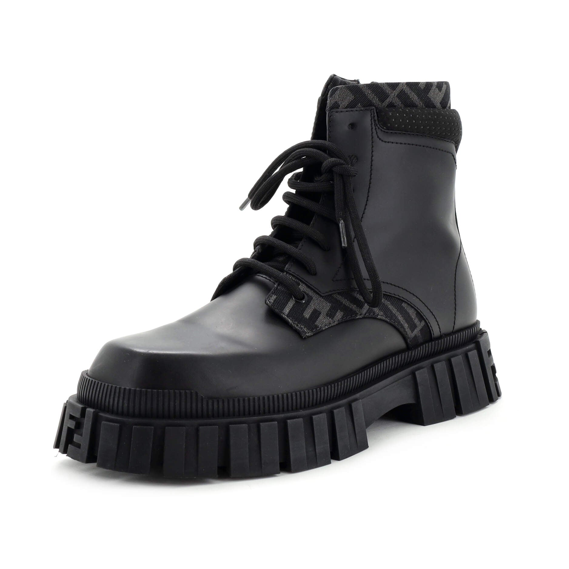 Fendi Men's Fendi Force Combat Boots Leather with Zucca Jacquard