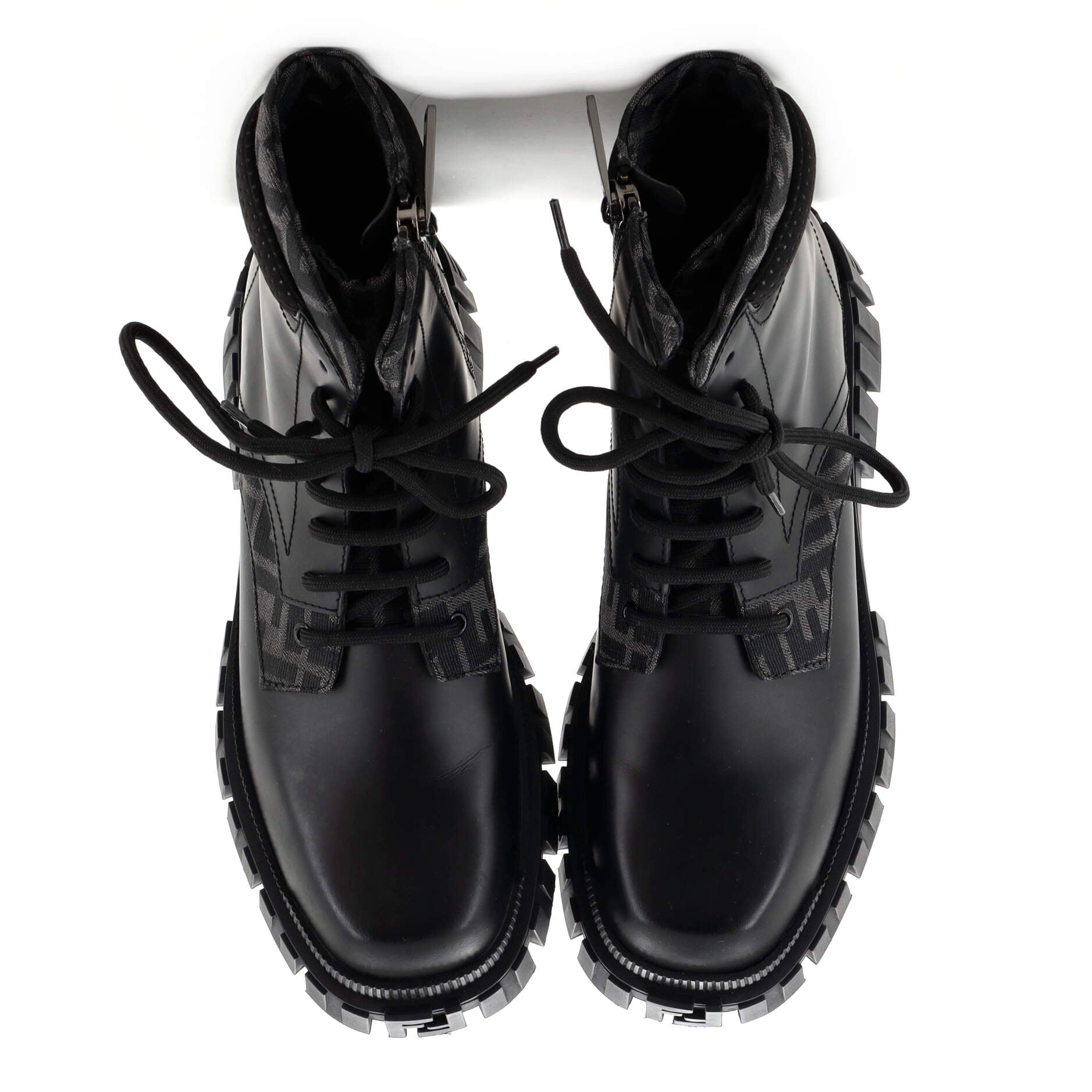 Fendi Men's Fendi Force Combat Boots Leather with Zucca Jacquard