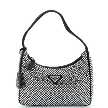 Prada Re-Edition 2000 Hobo Crystal Embellished Satin Mini