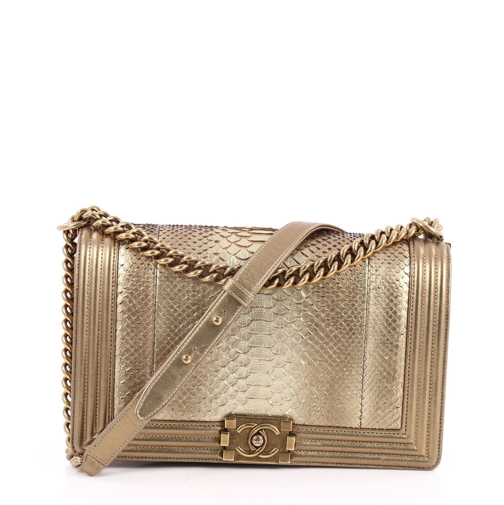 Buy Chanel Boy Flap Bag Python Old Medium Gold 2528902