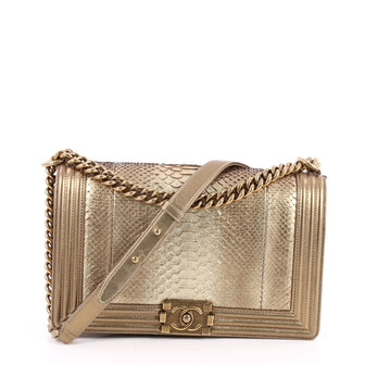 Chanel Boy Flap Bag Python Old Medium Gold 2528902