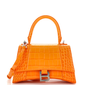 Balenciaga Hourglass Top Handle Bag Crocodile Embossed Leather Small