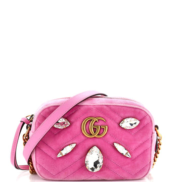 Gucci GG Marmont Shoulder Bag Crystal Embellished Matelasse Velvet Mini
