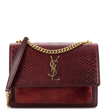 Saint Laurent Sunset Crossbody Bag Python with Leather and Suede Medium