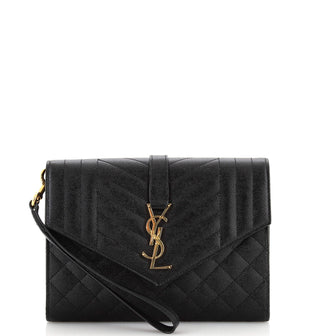 Saint Laurent Classic Monogram Envelope Wristlet Clutch Mixed Matelasse Leather