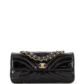 Chanel Vintage Classic Single Flap Bag Chevron Patent East West