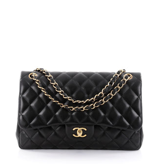 Chanel Classic Double Flap Bag Quilted Lambskin Jumbo Black 2529304