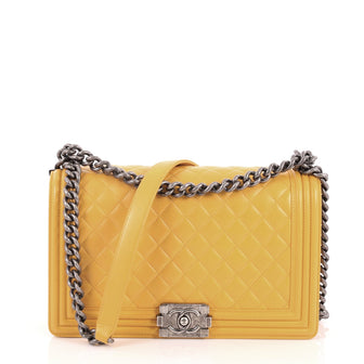 Chanel Boy Flap Bag Quilted Calfskin New Medium Yellow 2529306
