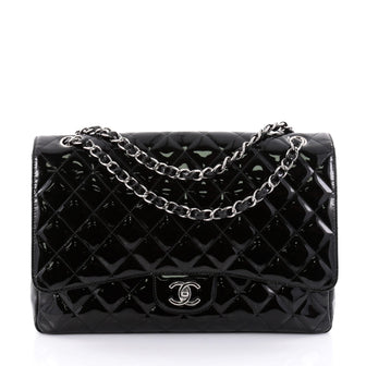 Chanel Classic Single Flap Bag Quilted Patent Maxi Black 2529308