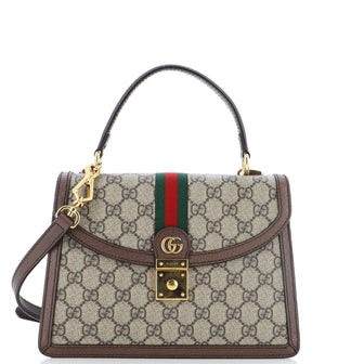 Gucci Ophidia Flap Top Handle Bag GG Coated Canvas Small