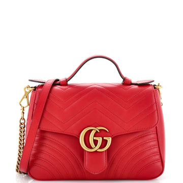 Gucci GG Marmont Top Handle Flap Bag Matelasse Leather Small