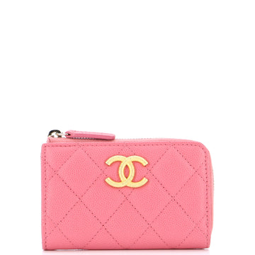 Chanel Textured CC Zipped Key Pouch Quilted Caviar