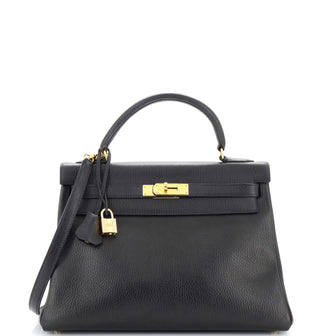 Hermes Kelly Handbag Black Ardennes with Gold Hardware 32