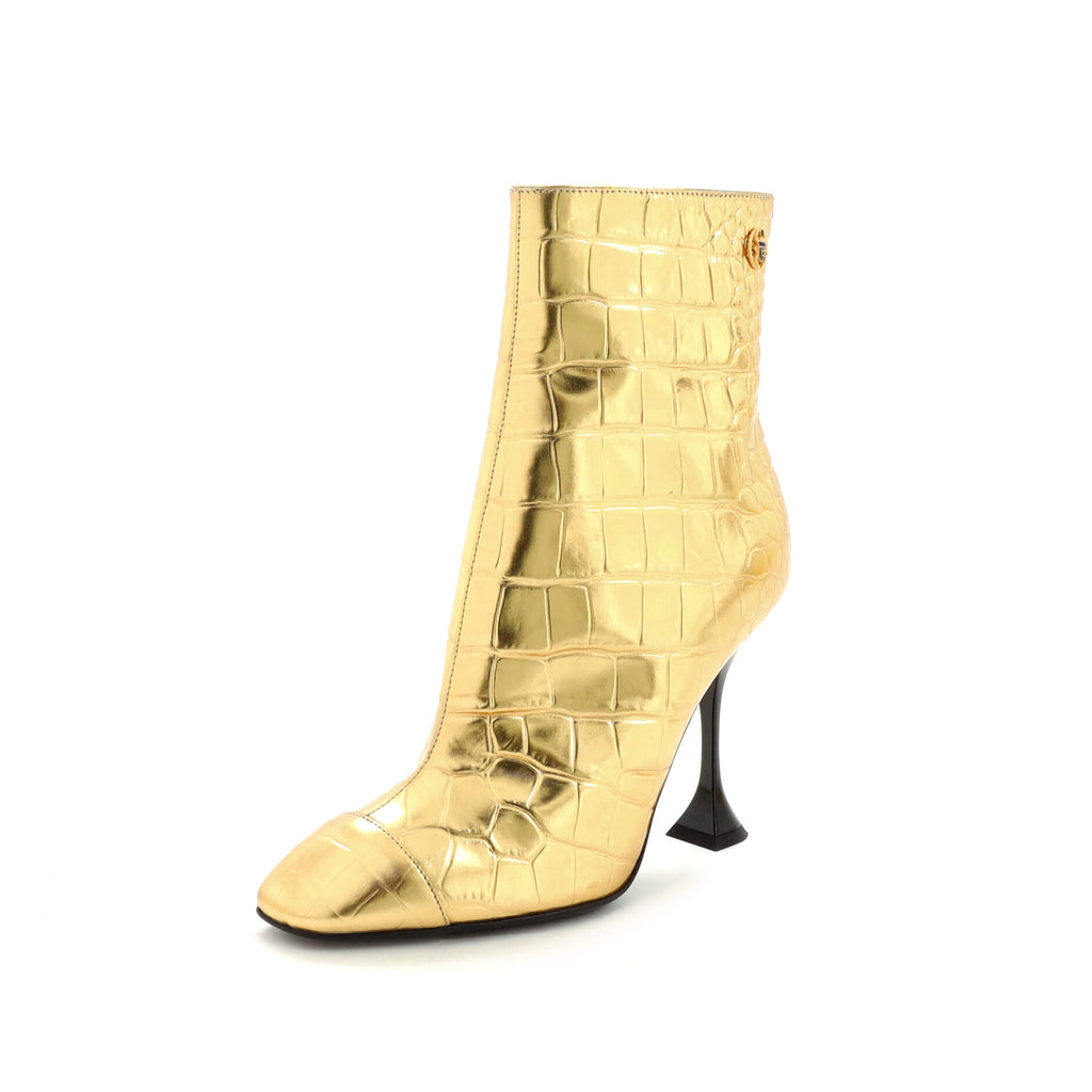 Chanel Women's Egyptian Ankle Boots Crocodile Embossed Leather 253104