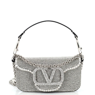 Valentino Garavani VLogo Loco Flap Shoulder Bag Embellished Leather Small