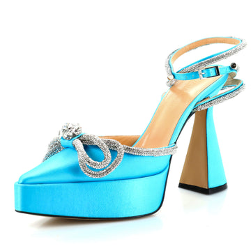 Mach & Mach Women's Double Bow Ankle Strap Platform Pumps Satin 140