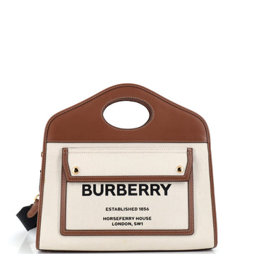 Burberry Logo Pocket Tote Canvas with Leather Small