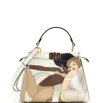 Fendi Antonio Lopez Peekaboo Bag Zucca Coated Canvas with Printed Leather Inlay Mini