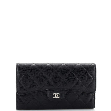 Chanel Trifold Classic Flap Wallet Quilted Caviar Long