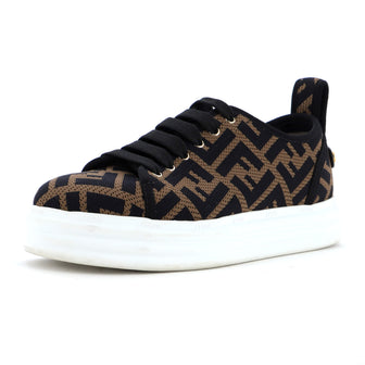 Fendi Women's Rise Low-Top Platform Sneakers Perforated Zucca Fabric