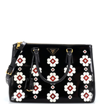 Prada Flowers Galleria Double Zip Tote Spazzolato Leather Medium
