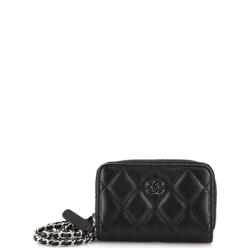 Chanel Zip Around Card Holder on Chain Quilted Caviar Mini